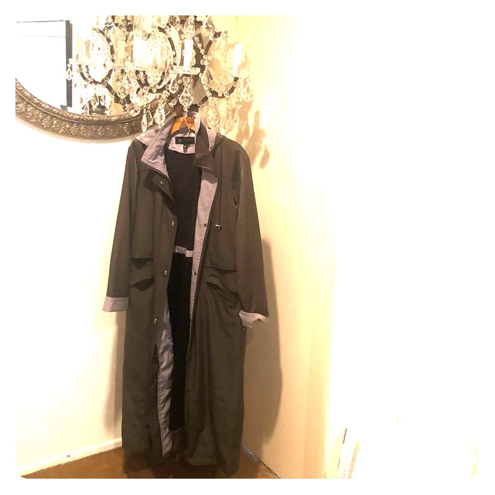 Long Hooded Olive Wool Lined Jones NY Rain Coat